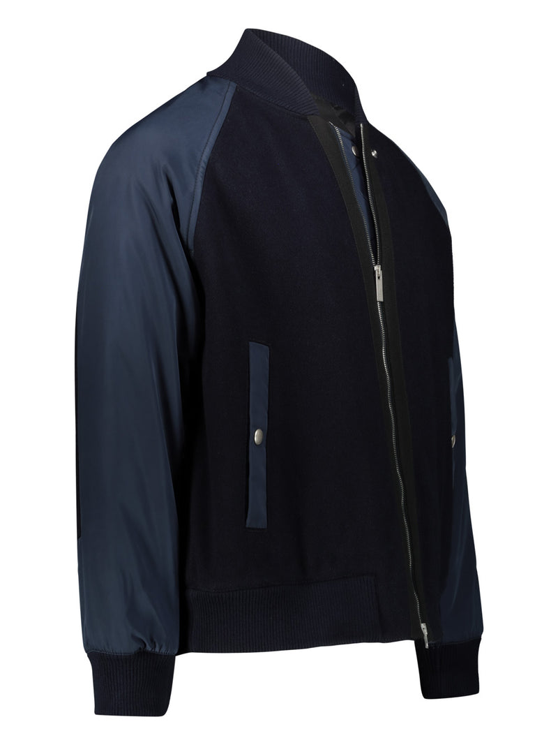 Men's bomber jacket with long sleeves in wool mix