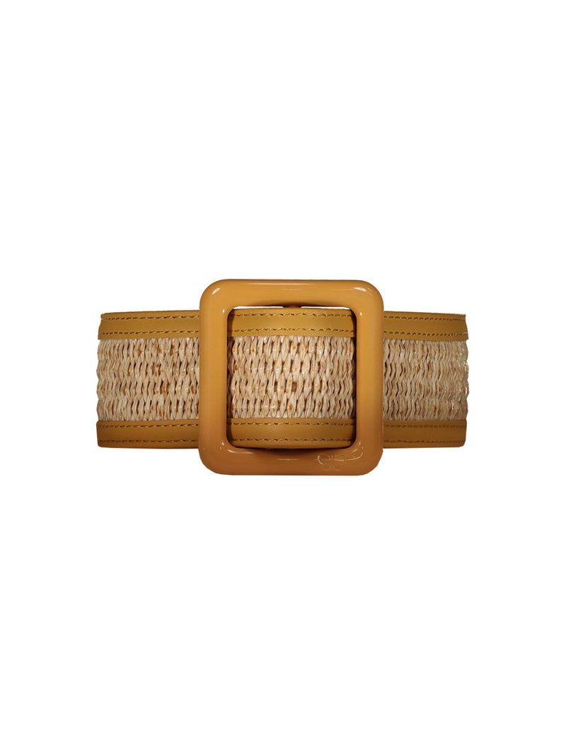 Women's belt with raffia effect on the front